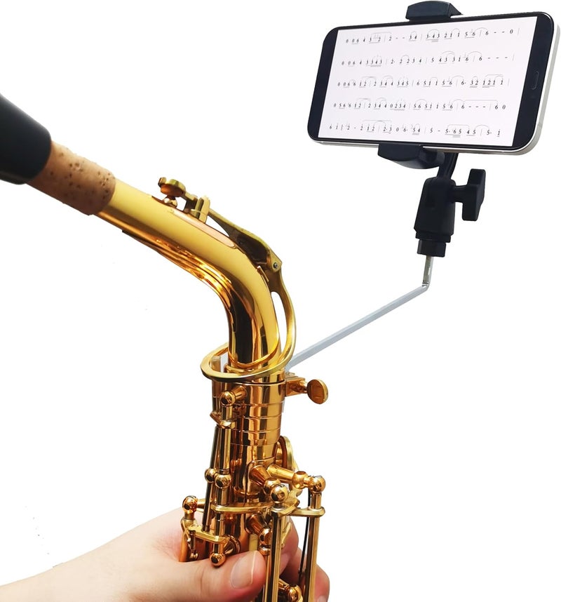 BEIIRLLA Alto Saxophone Lyre Phone Holder, 360°Adjustable Music Stand Mount for Alto,Tenor&Bari Sax,3.5-Inch Max Opening, Marching Band,fit 4mm*4mm Square Socket with Storage Bag - Image 1